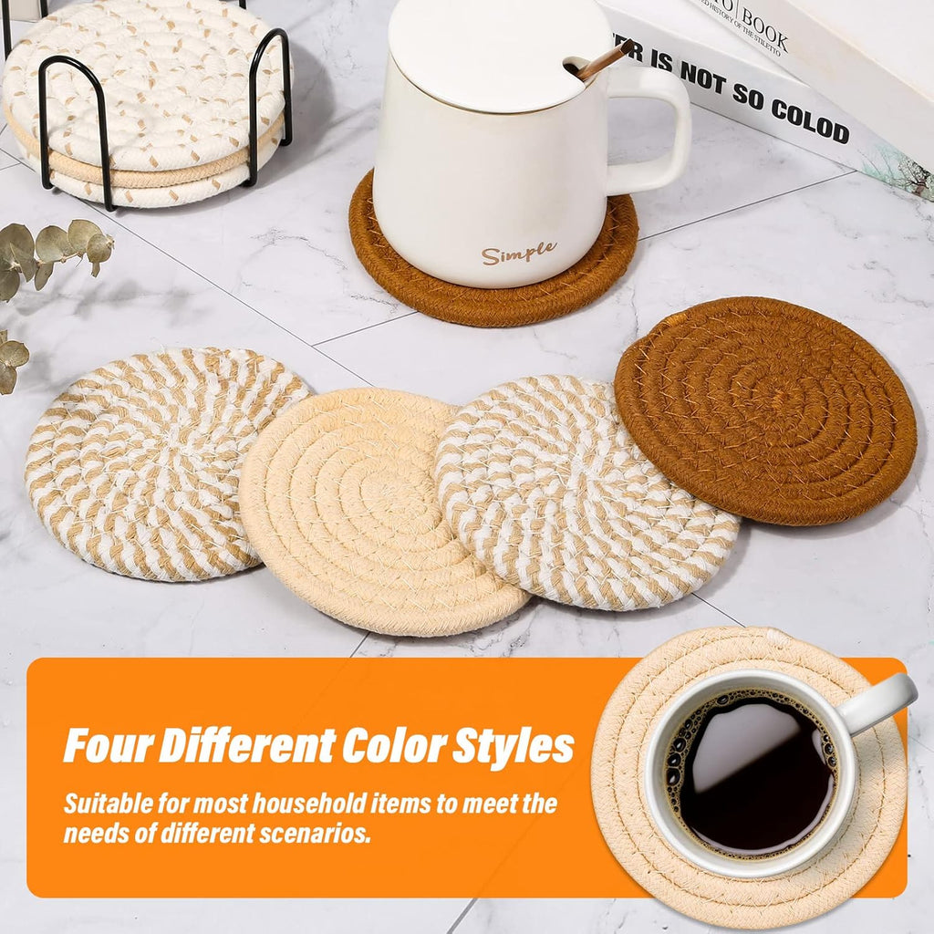 Drink Coasters Set of 8, Cotton Woven