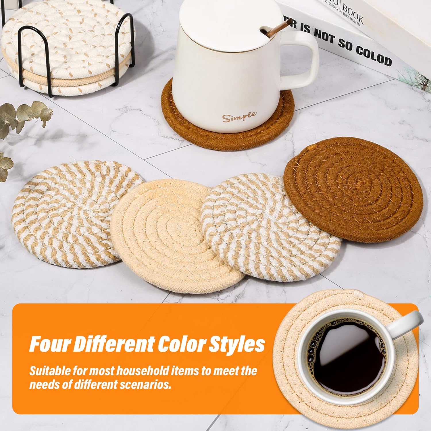 Drink Coasters Set of 8, Cotton Woven