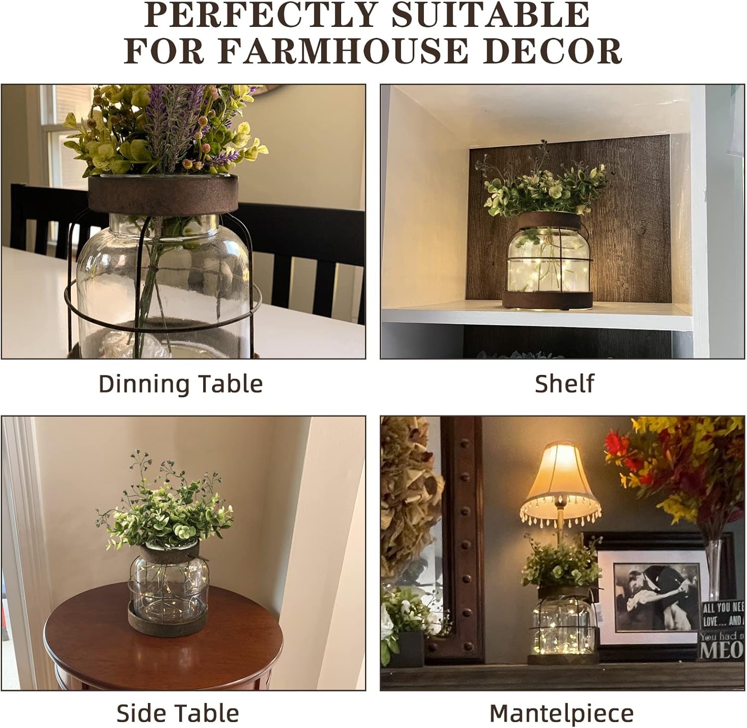 Vintage Glass Vase, Rustic Lantern Decor