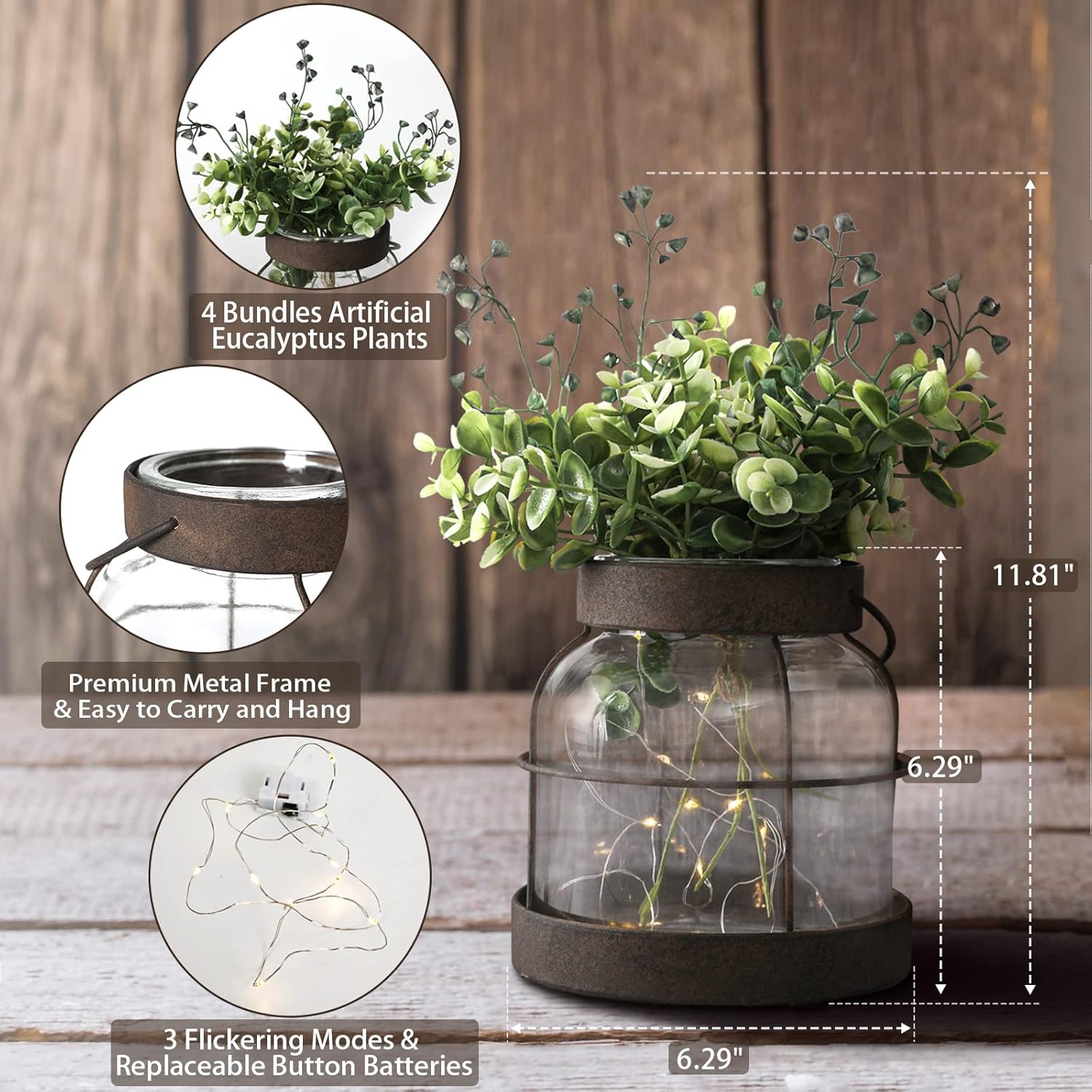 Vintage Glass Vase, Rustic Lantern Decor